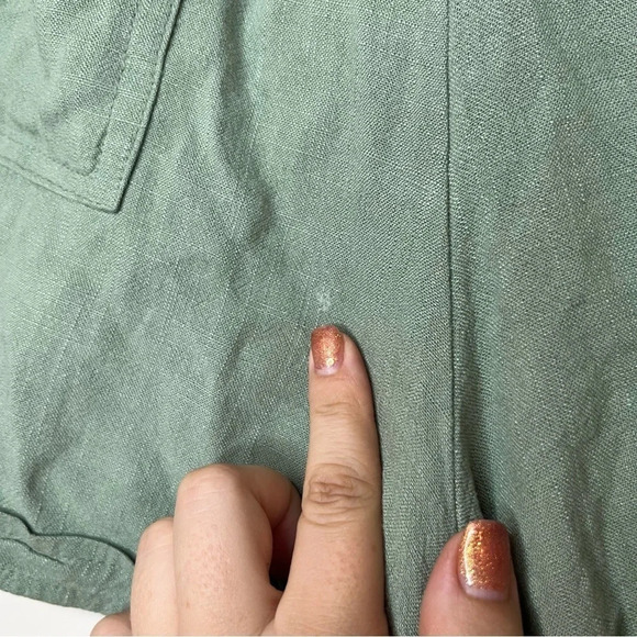 ☀️Khaki Green Cotton Linen Blend Elastic Drawstring Waist Pockets Shorts - Picture 5 of 5
